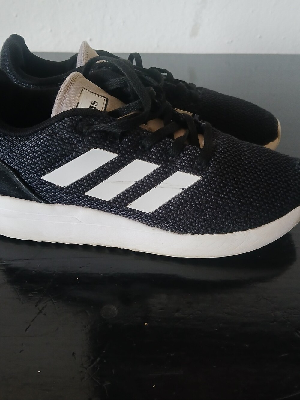 Adidas Kids Black Athletic Sneakers with White Stripes
